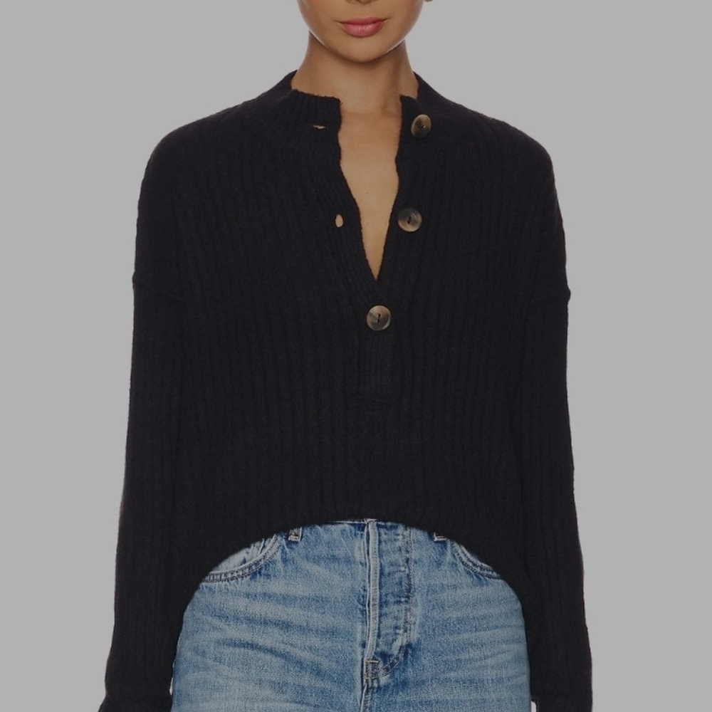 Free People Black V-Neck Sweater with Relaxed Fit